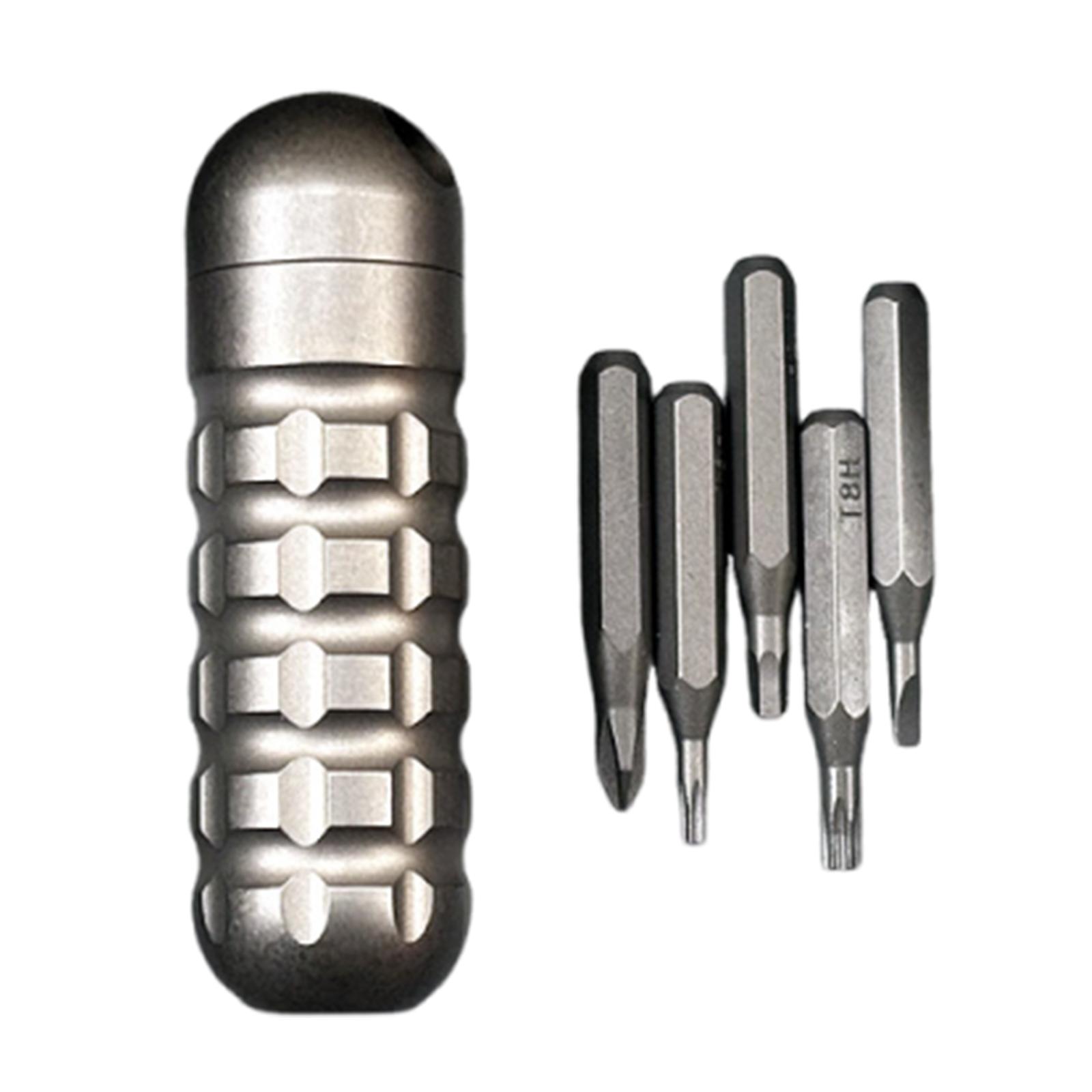 Damascus Titanium EDC Mini Multifunctional Pocket Tool with Bit Storage EDC Screwdriver Waterproof Case Repair Tool