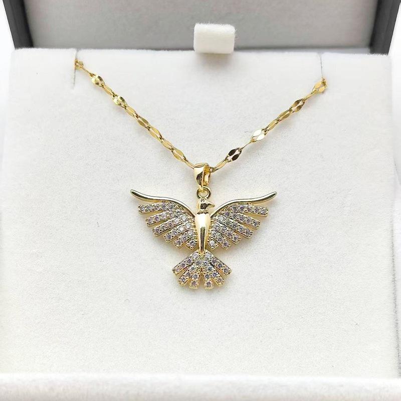 1 Pcs Fashionable Phoenix Pendant Necklace for Women Copper Zircon Embedded Clavicle Chain with Stainless Steel Link