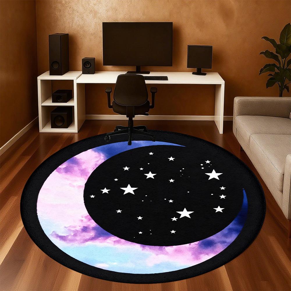 1pc Moon Sky Round Chair mat office Area Rug - Non-Slip, Floor Mat for Office, Bedroom, Ideal home decor gift p0105050