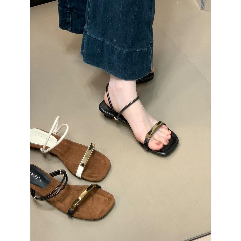 MUKEKe Korean version solid color one-word drag 2025 summer new summer low heel two wear one-word sandals