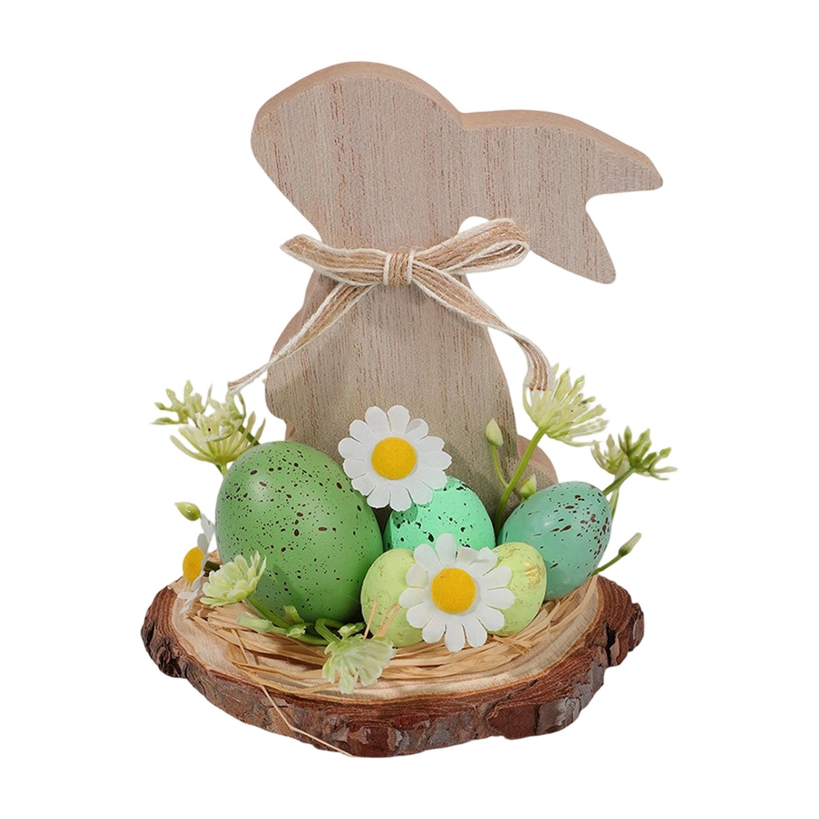 

Дерев яні прикраси у формі кролика зі штучними квітами, Святкові прикраси One Size