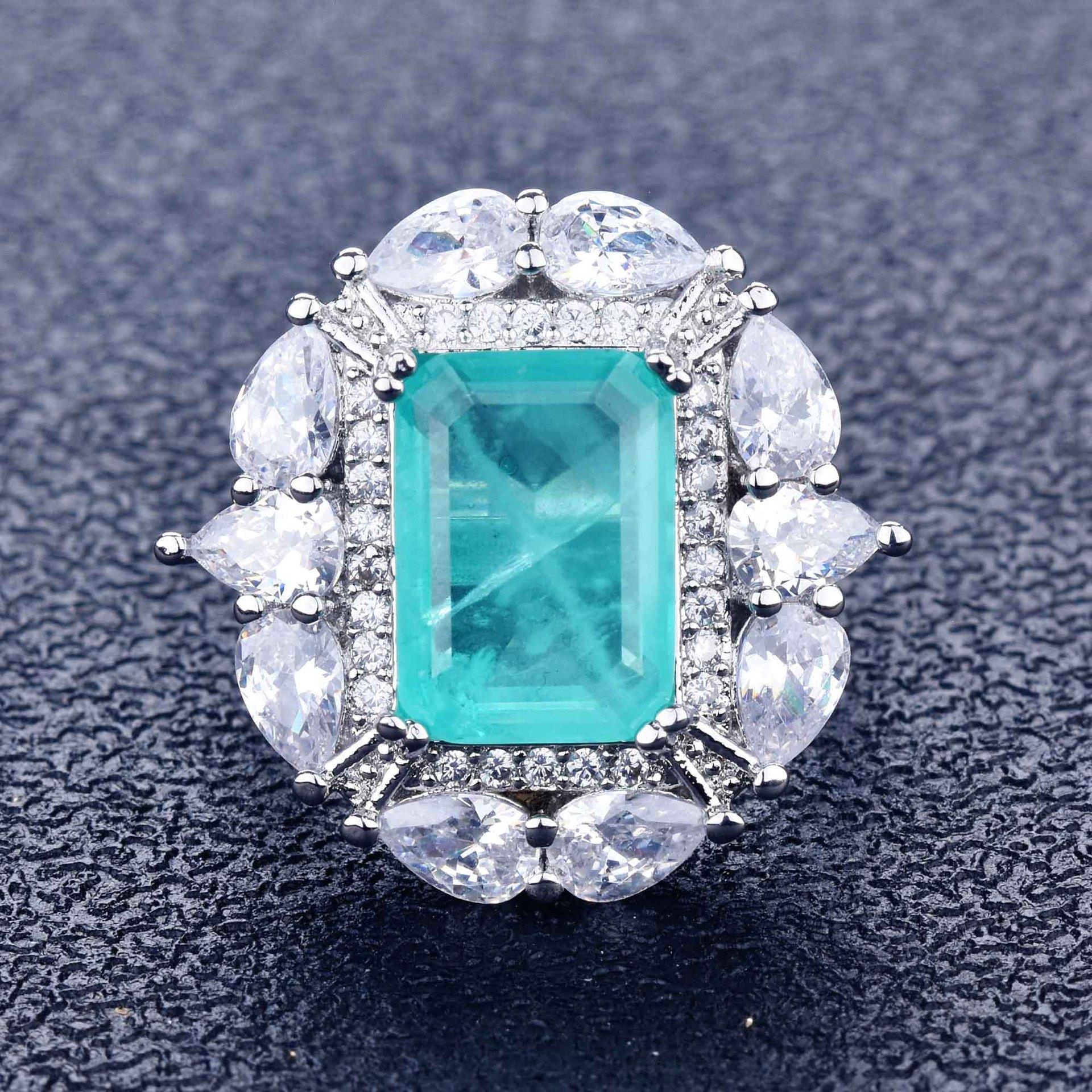 Imitation Natural Paraiba Jewelry Set, Ring Pendant, Temperament Jewelry, Atmospheric High-End Gifts, Containing Minerals