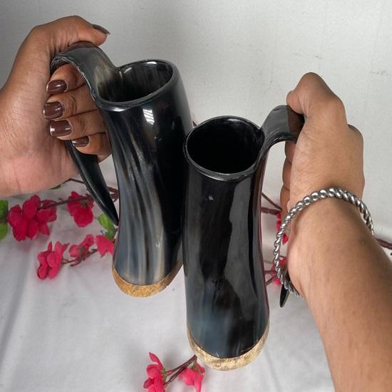 Set mit 2 Wikinger-Trinkhörnern Authentisches mittelalterlich inspiriertes Gefäß mit lebensmittelechter Beschichtung für Ale, Bier, Met, Weinglas