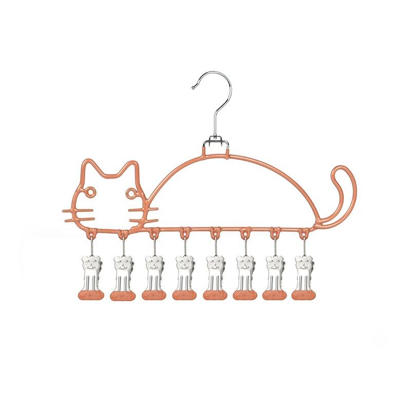 Cat Shape Clothes Drying Rack 8 Clips Capacity Windproof Waterproof Metal Hanger Balcony Sock Drying