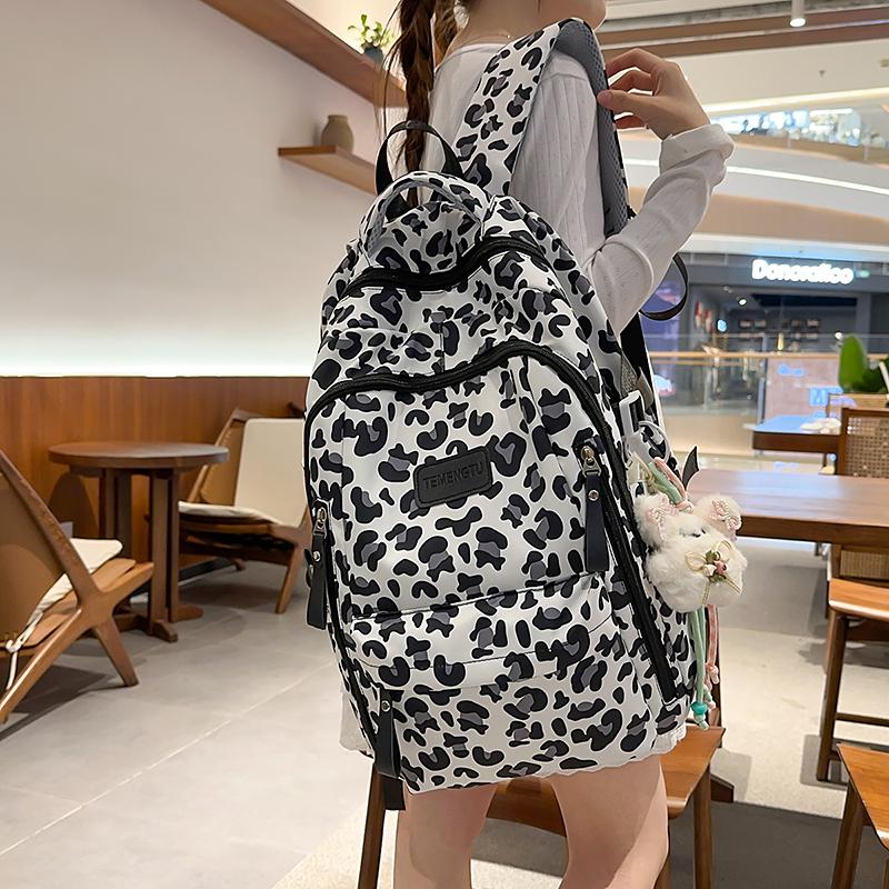 Leopard Print Backpack Junior High School Student Lightweight Schoolbag Girl's Large Capacity Backpack