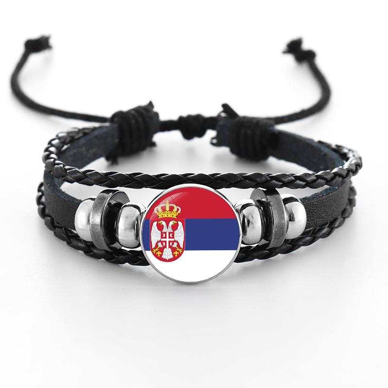 European Cup National Flag Woven Leather Bracelet - Handmade Punk Style