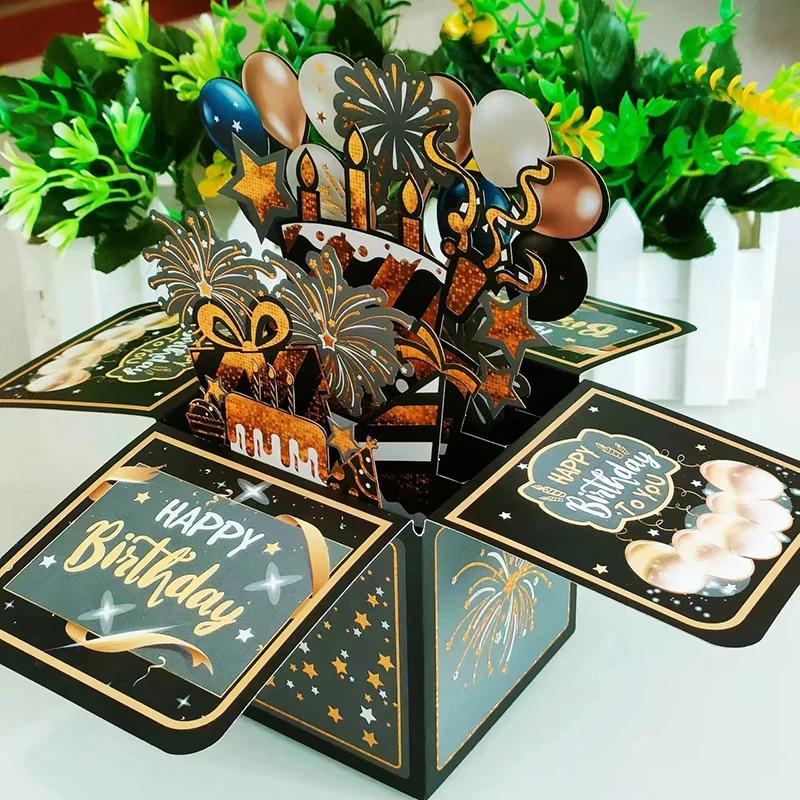 3D Pop Up Happy Birthday Greeting Card Gift Greeting Cards For Birthday with Envelope Blessing Postcard Party Gifts