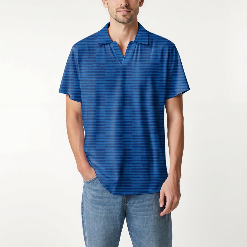 Moda Hombre Top Estampado Cuello en V Manga Corta Camiseta de Golf