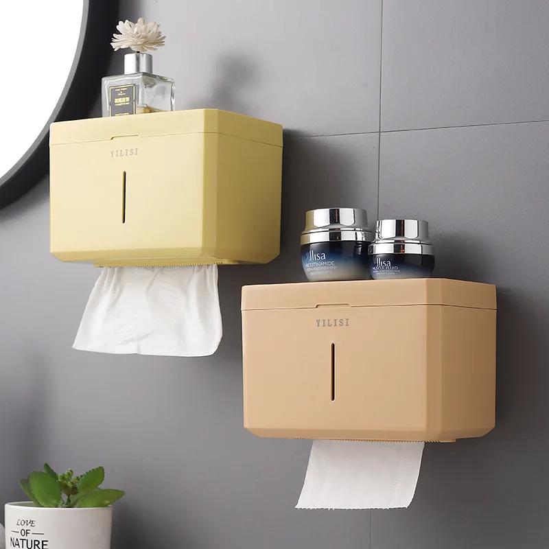No-Drilling Wall-Mounted Tissue Box Nordic Style Multi-Functional Tissue Storage Box Bathroom Paper Roll Holder Miscellaneous It