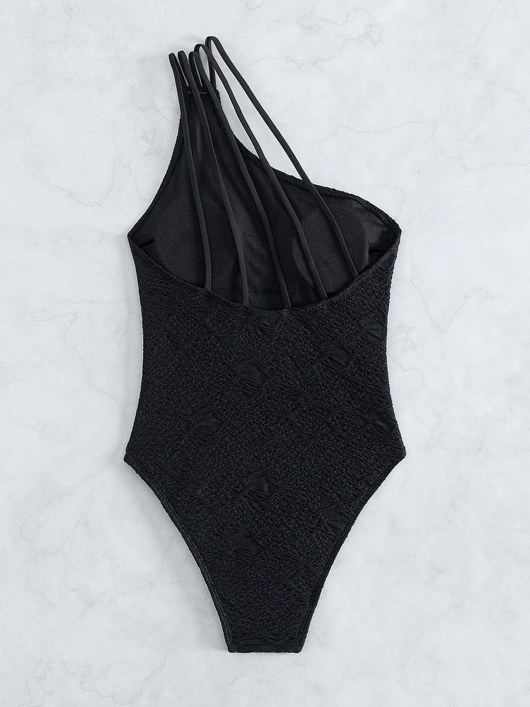 Eine Schulter Frauen Ein Stück Badeanzug Schwarz Weibliche Bademode Retro Schwimmen Anzug Bandage Badeanzug Bademode