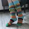 Paar Damen Handgehäkelte Bodensocken Wadenlang Bunte Socken Herbst & Winter INS-Stil Lange Damen Gehäkelte Bodensocken