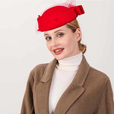 Autumn and Winter Hat Women's High-end Sense of Warmth Felt Top Hat Stewardess Hat Big Head Circumference Showing Face Small Jazz Hat