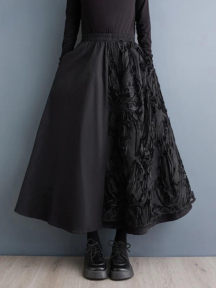 Schwarze Röcke Asymmetrisch Floral Patchwork Locker Damen