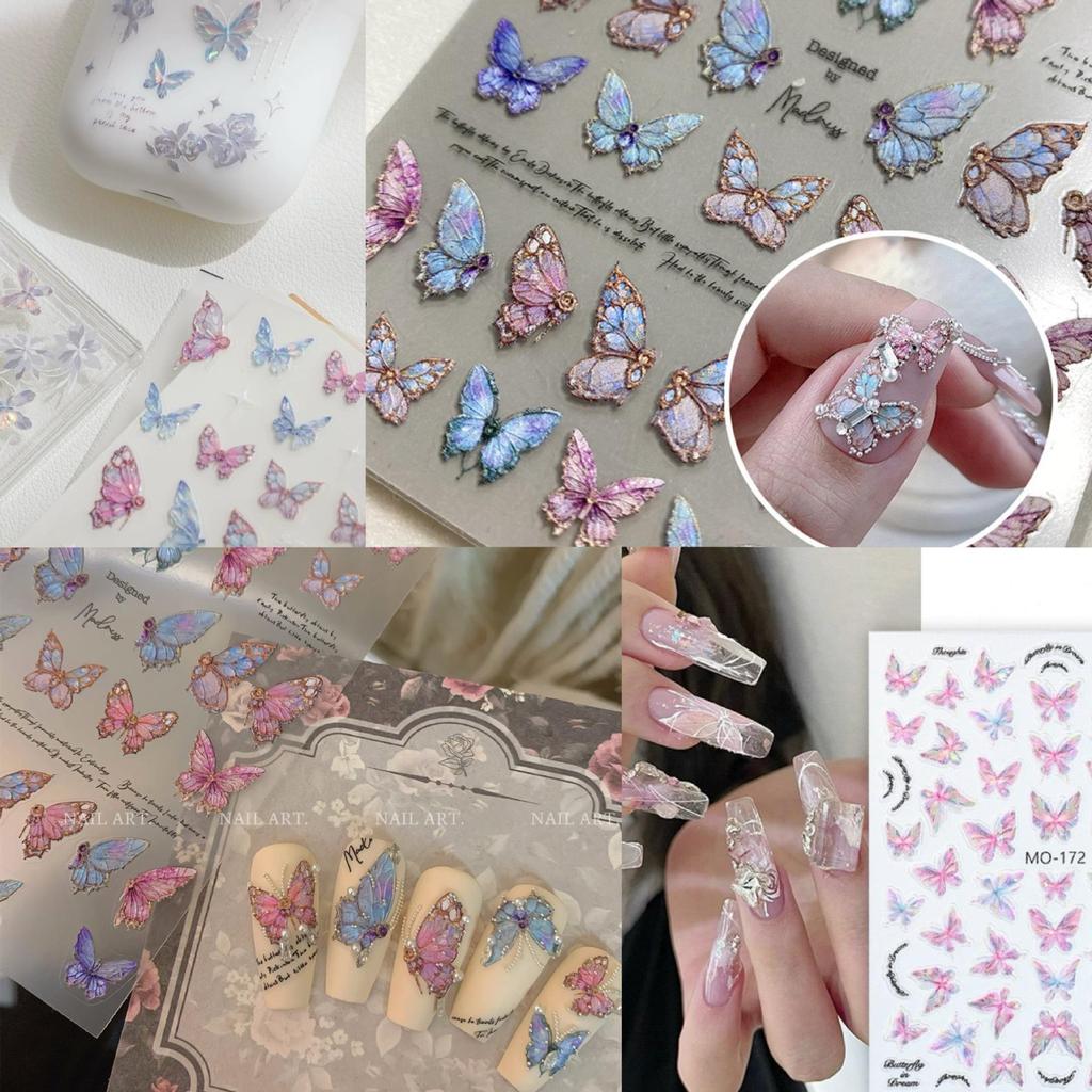"Fantasy Aurora Butterfly Nail Art Stickers: Gentle Fairy Shell Collection"