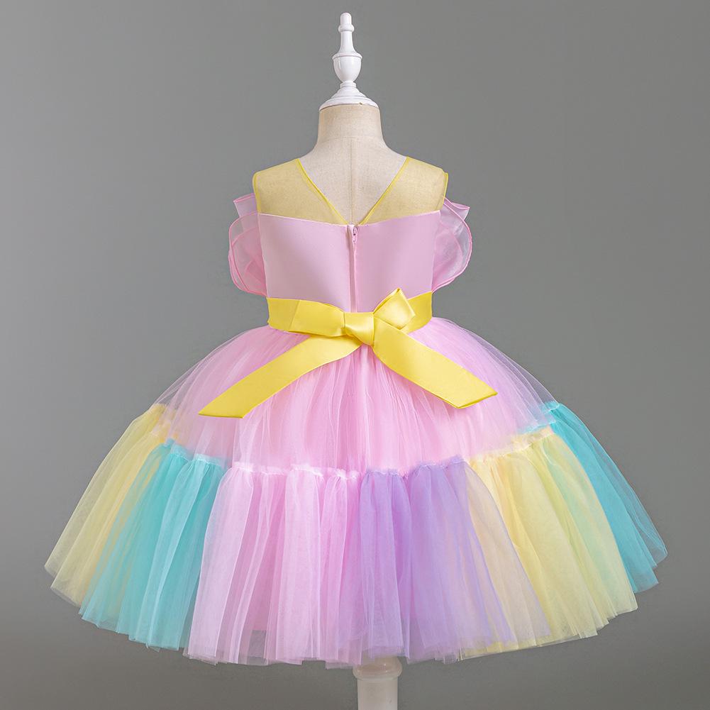 Children's Color Block Mesh Princess Dress for Special Occasions
