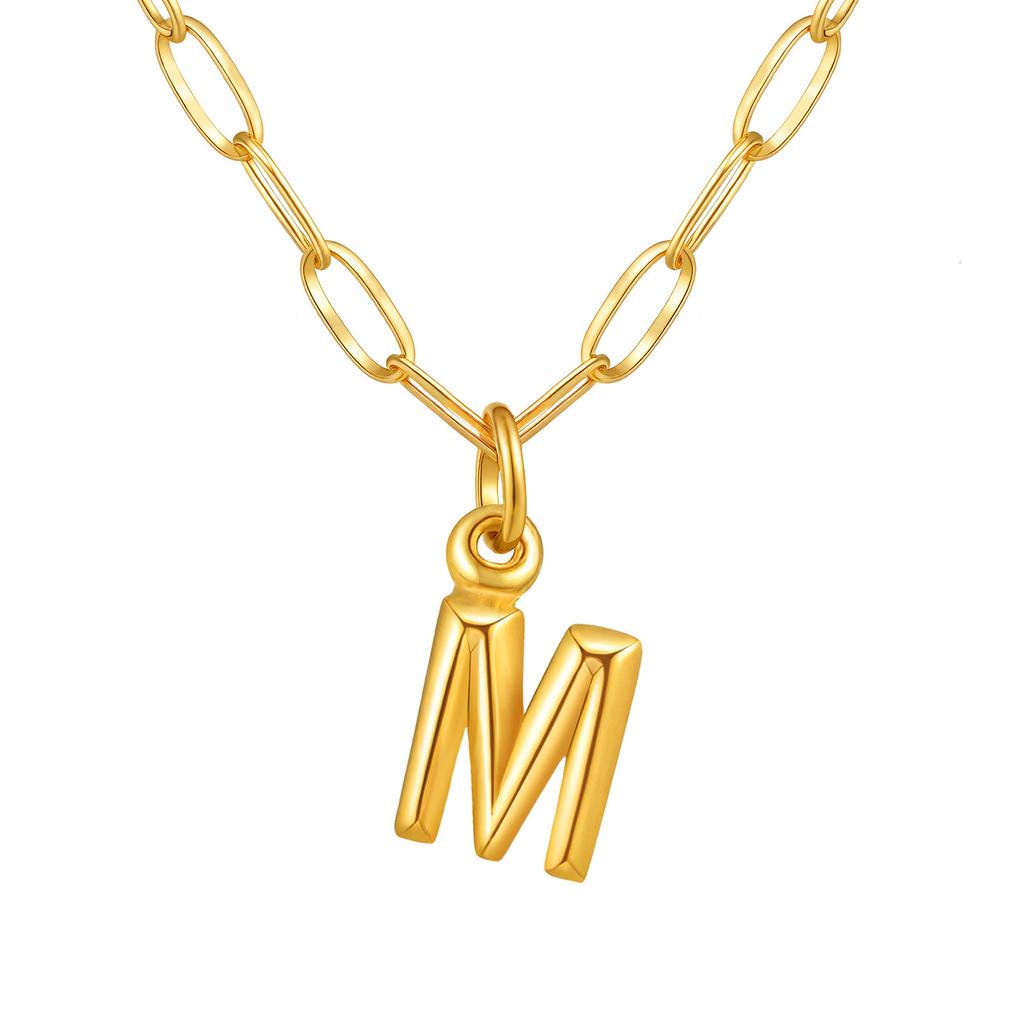 Stainless Steel Plated 18K Gold Small Square Chain Three-Dimensional 26 Letter Pendant Necklace Fashion Jewelry Nc-1958