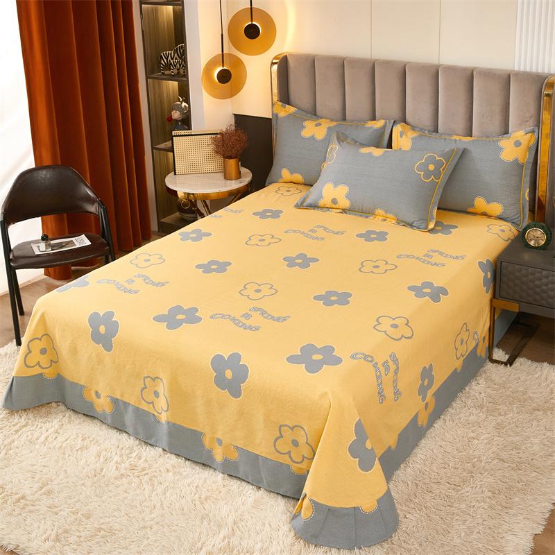 White Flower Printed Bed Sheet Set Simple Pink Cotton bedspread Thickened Bedding Set Luxury Soft Flat Sheet with Pillowcases