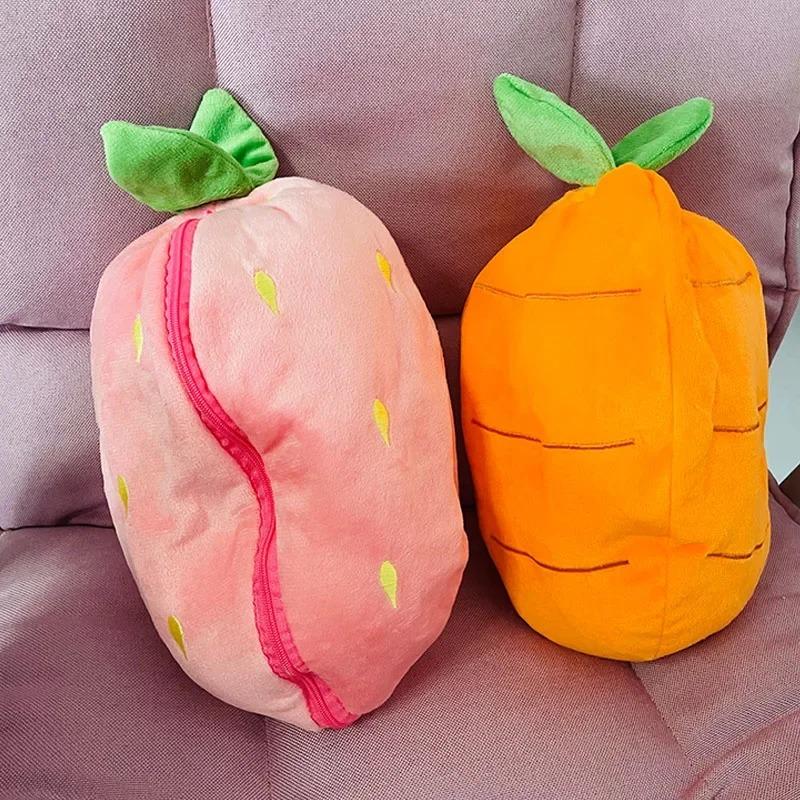@Baby Music Strawberry Carrot Rabbit Plush Toys Stuffed Creative Into Bunny Transform 30cm Sleeping Light Doll Kid Birthday Gift