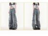 Unisex Wide-Leg Multi-Pocket Ripped Blue Jeans with Deconstructed Ribbon