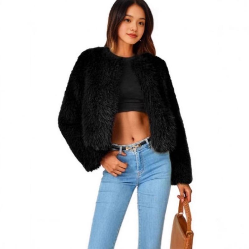 Winter Jacket Short Jacket Faux Fur Long-sleeved Pockets Thermal Jacket Autumn and Winter Clothes