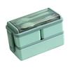 Bento Box Two Layers Green with Divider Food Grade Plastics Microwave Safe Lunch Container for