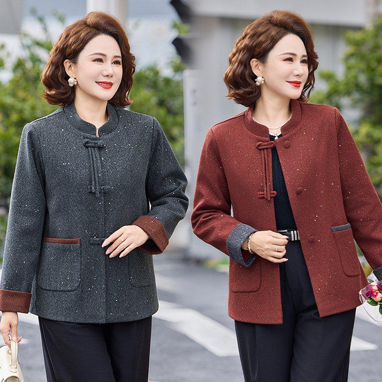 

2026 Spring & Autumn Women s Chinese-Style Cardigan - Elegant Outerwear for Middle-Aged & Elderly Women 5XL темно-сірий