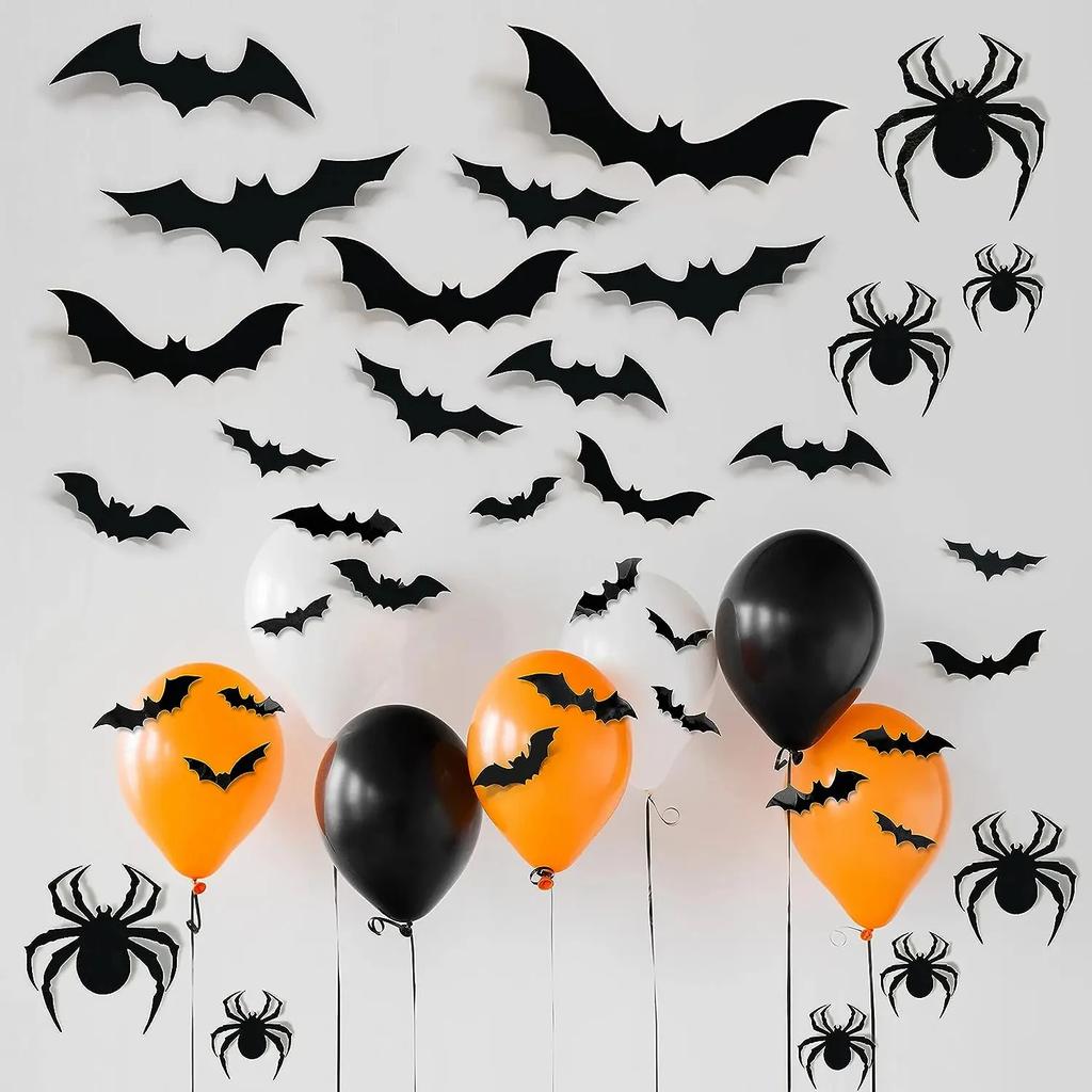 72pcs 3D Black PVC Bat Wall Stickers Halloween Decorations Scary Party Props DIY Home Bar Room Decoration for Spooky Halloween Night