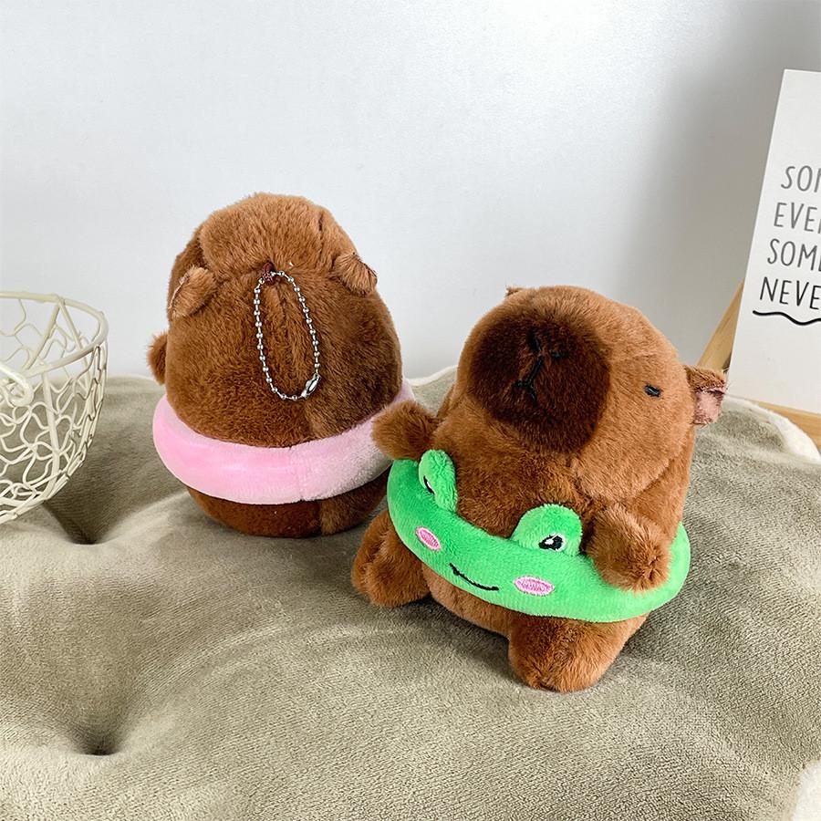 Circle Capybara Swimming Plush Keychain Doll Pendant Bag Decoration Kids Gift