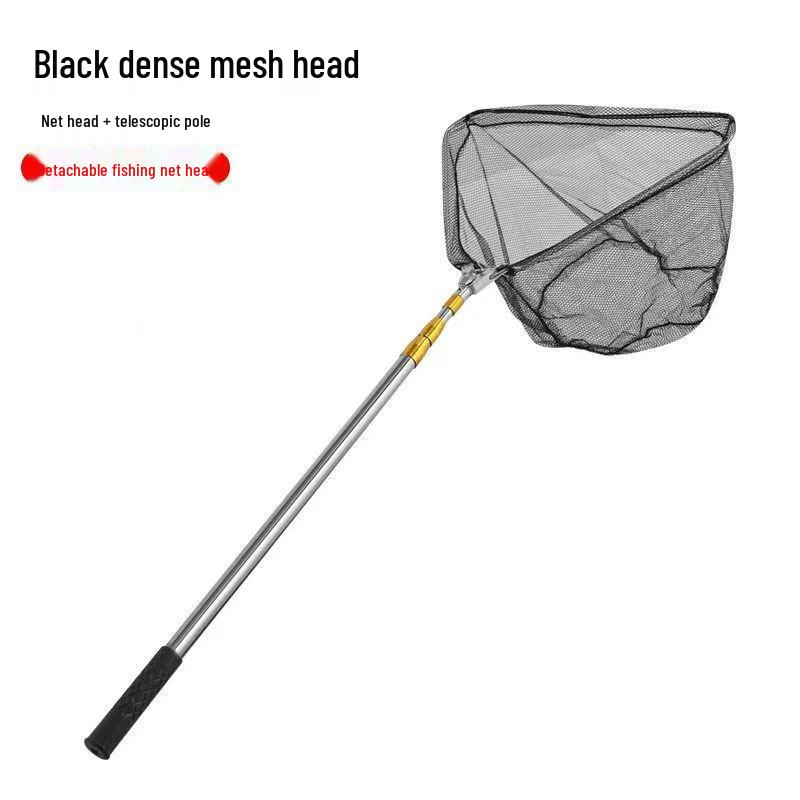 Telescopic 2.5m Folding Triangle Fishing Net with Stainless Steel Rod and Black Pocket