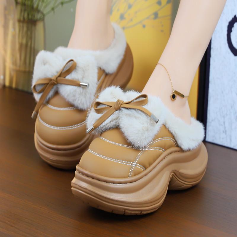 Fashion New high heeled slippers winter clogs shoes women's warm platform indoor outdoor slipper ladies fashion furry mule plush slipper