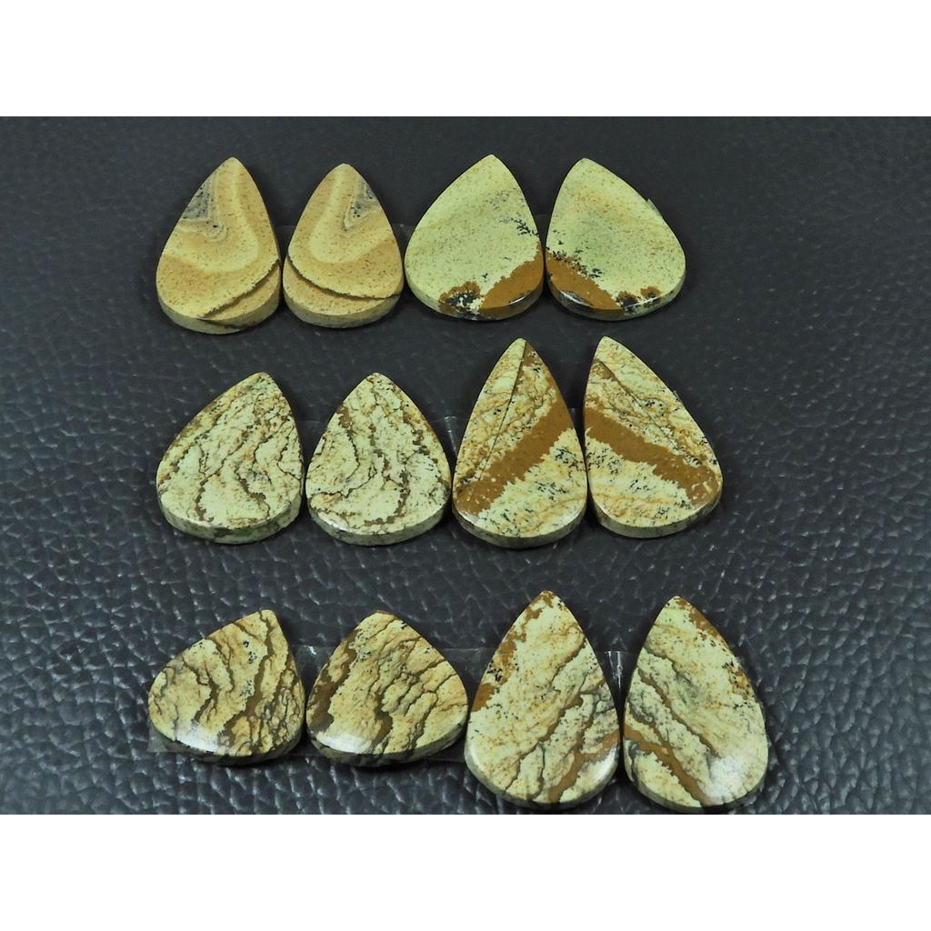 Natural Picture Jasper Matched Pair Pear Cabochon Loose Gemstone 6 Pair Lot C-3384
