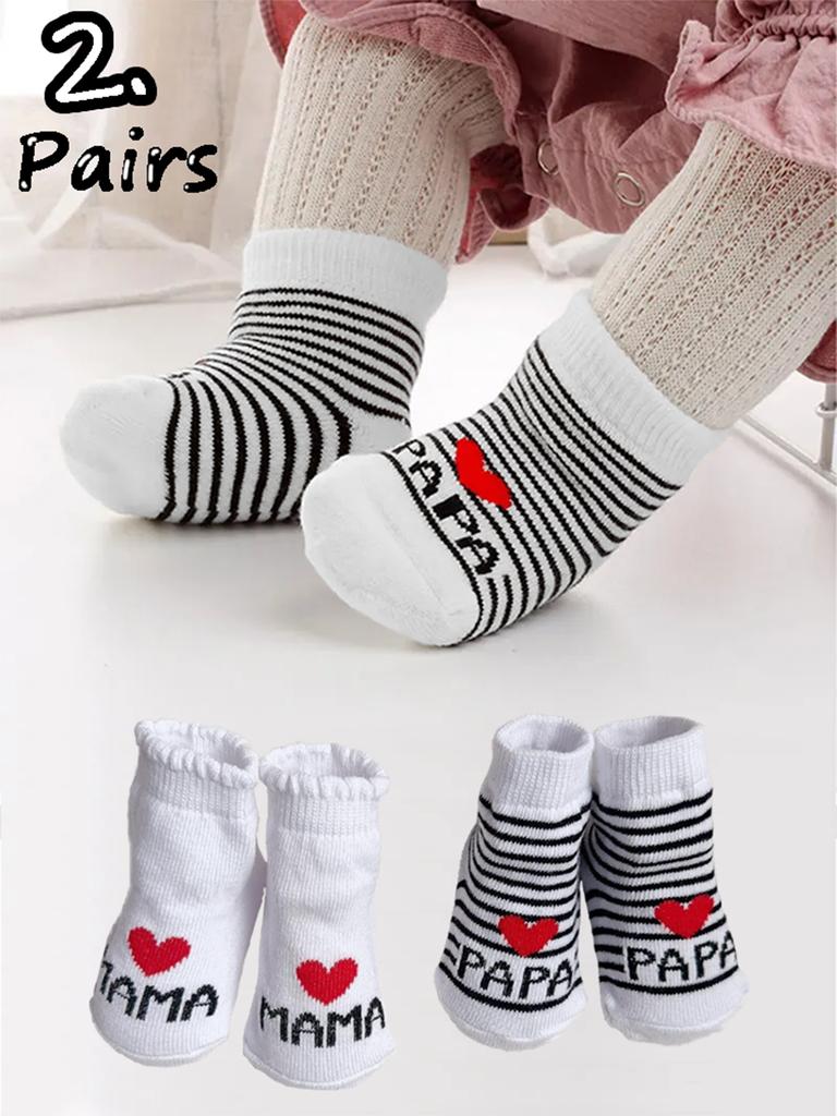 2 Pairs Newborn Baby Girls Boys Socks,White Cute Love Mama & Papa Soft Cotton Baby Socks Are Suitable for Newborns Daily Outfit