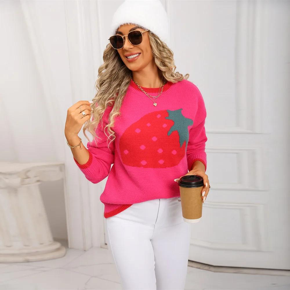 Day Pullover Sweater Base Top Sweater Trend Women's New Winter Style Fashionable Strawberry Valentine's