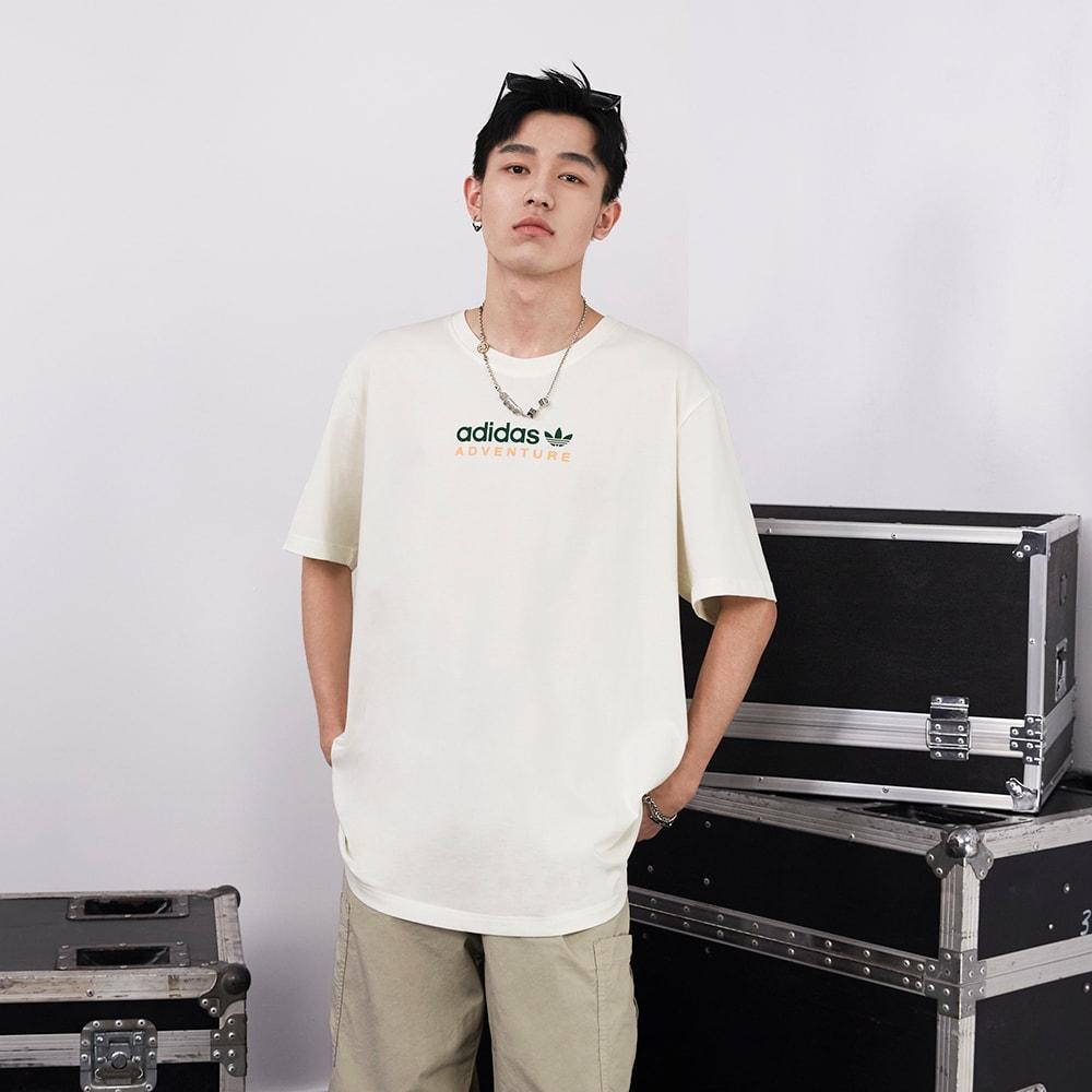 adidas Camiseta Originals Mtn con estampado de logotipo de letras para hombre, tops blancos HF4773