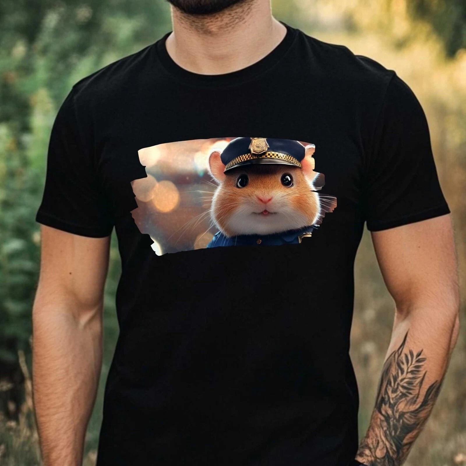 T-Shirt Herren Hamster als Polizist Motiv Baumwolle Größe XS bis 5XL XXXXL