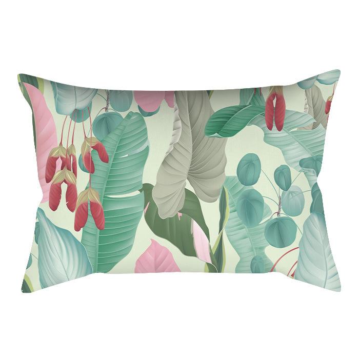 Home Flower and Green Plant Rectangular Waist Pillowcase, Peach Skin Velvet Digital Printed Throw Pillow, Office Waist Cushion Cover
