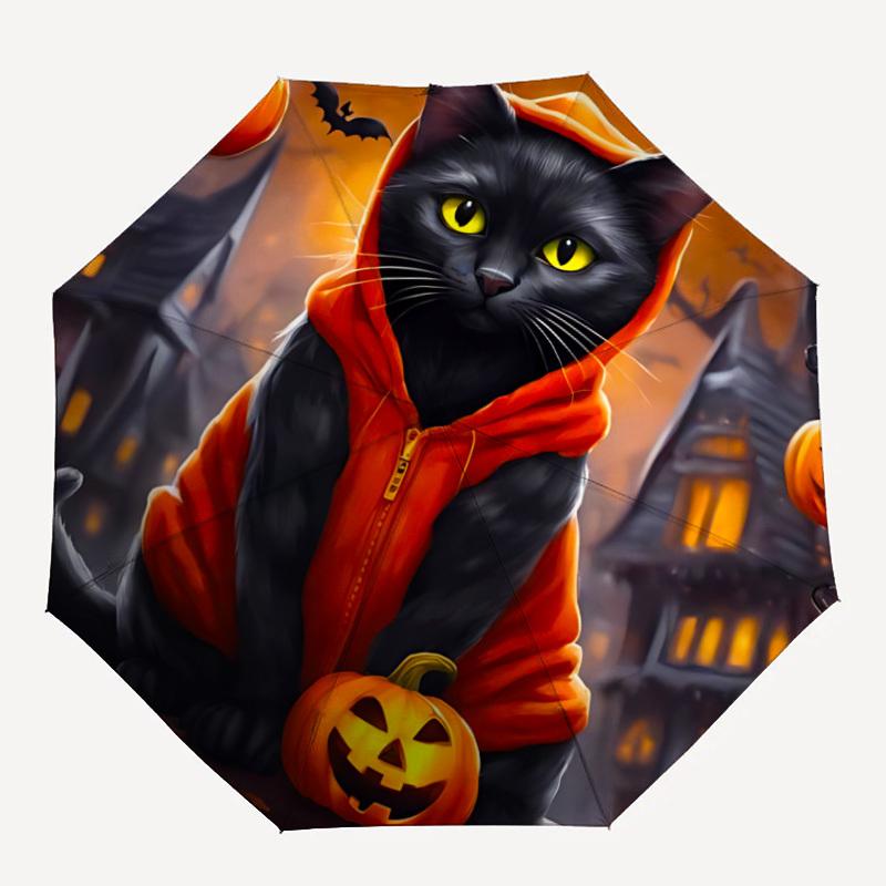 

1pc Halloween Cat Automatic Folding Umbrella, Sturdy And Durable Automatic Folding Umbrella with 8 Ribs, Convenient for Outdoor Use107
