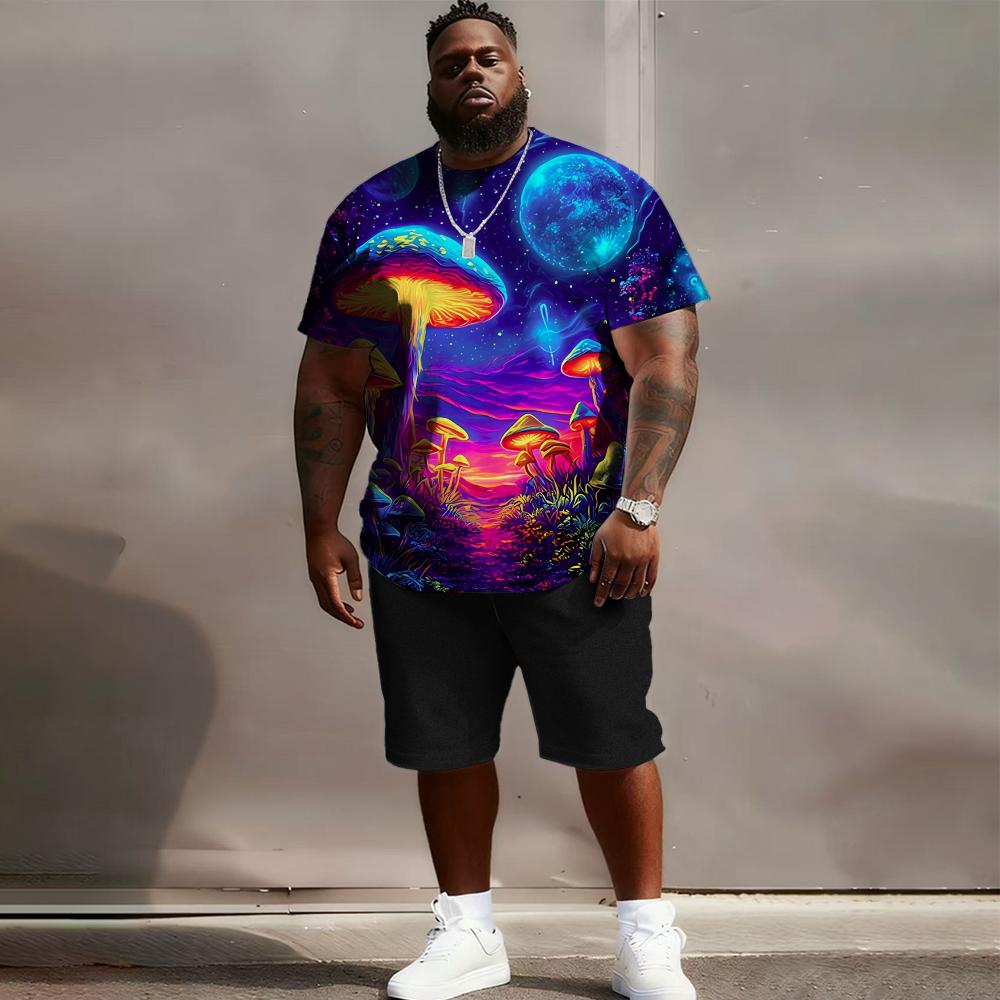 

Men s Splash Paint, Abstract Art, Psychedelic Mushroom & Cloud Print T-Shirt & Shorts Set Casual Outfit S