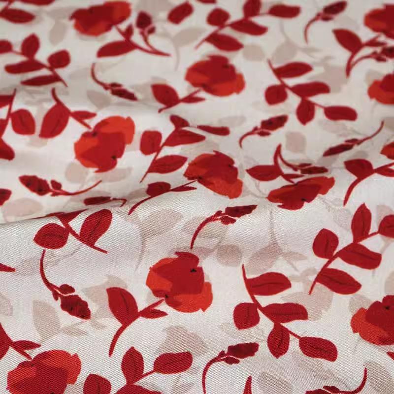 Flower Printed Rayon Viscose Fabric Soft By The Meter for Skirts Pajamas Clothes Cheongsam Diy Sewing Cloth Floral White Green