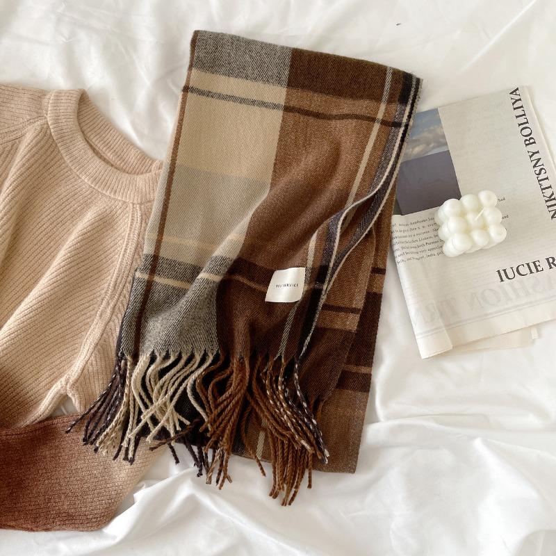 

Autumn and winter plaid scarf women s imitation cashmere scarf simple and high-end sense versatile winter warm shawl batch 200*60cm