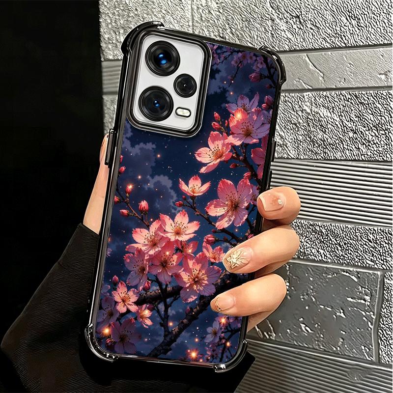 Dreamy Night Cherry Blossom Tree Plating Phone Case For Xiaomi Redmi Note 14 15 Pro Plus 13 12 11 11S 11T 10 9S 9 5G Anti-Fall A