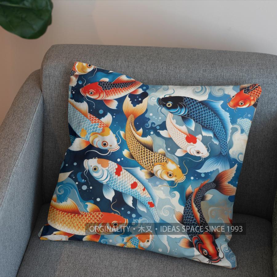 2D Colorful Goldfish Aquatic Pattern Pillow Cover Pattern Cushion Cover Suitable For Sofa Bedroom Car Pillow Cover