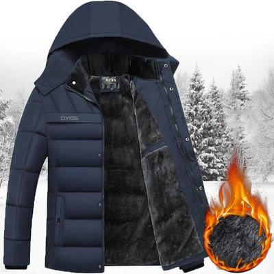 Winter Men's Plus Velvet Thick Down Padded Coat Hooded Jacket Large Size
