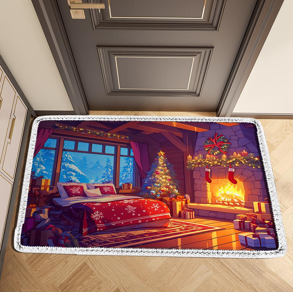 Christmas Welcome Doormat Entrance Door Mat Outdoor Front Room Rugs Hallway Carpet Floor Foot Bath Mat Washable