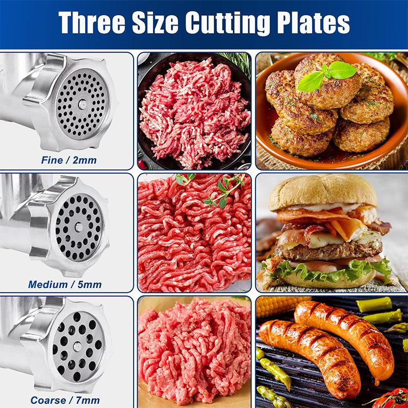 LMETJMA Elektrischer Fleischwolf, Wurstfüller, Hochleistungs-Fleischwolf mit Edelstahl-Schneidklinge, Kubbe-Kit JT365