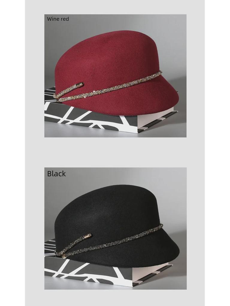 French Retro Wool Felt Women's Octagonal Hat for Autumn and Winter