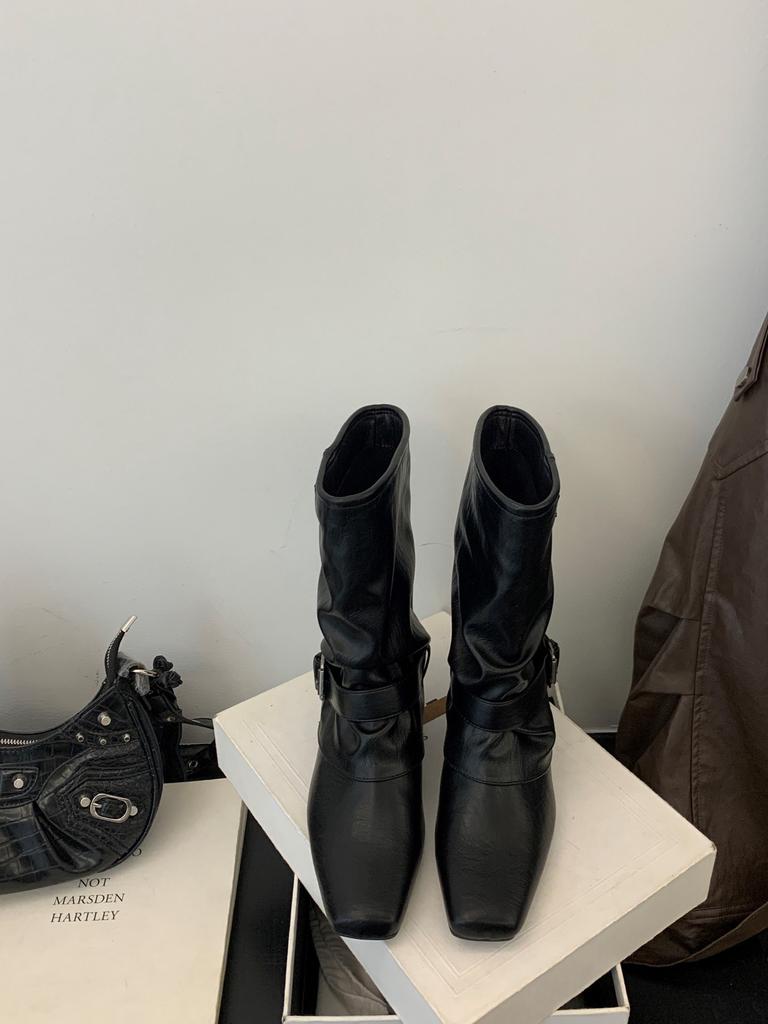 Huge Good-looking 2025 Autumn and Winter Small Short Boots Retro Square Head Western Cowboy Boots Locomotive Boots Xinjiang Original Travel Boots