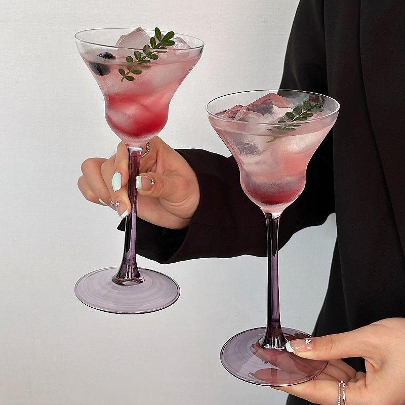 Artistic Purple High Footed Glass Cup Champagne Glass Home Girls Slightly Tipsy Upscale Burgundy Cup Bar Goblet Cocktail Glass