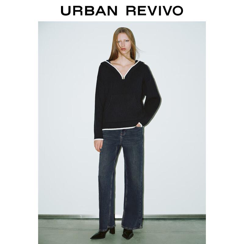 Women's Color-Block Zipper Hooded Knit Cardigan