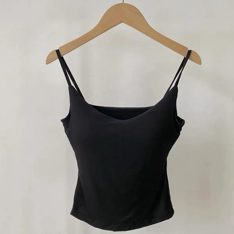 

Women s Summer Double Strap Camisole with Built in Bra OneSize чёрный